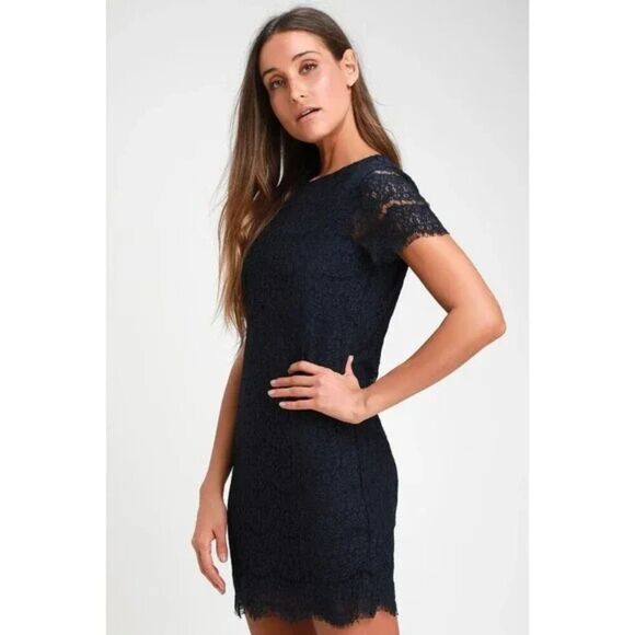 LULUS Take Me to Brunch Navy Blue Lace Shift Mini Cocktail Dress Size XS - Picture 2 of 11